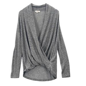 Anthropologie Pure + Good Faux Wrap Top Sweater Light Gray  Size Small